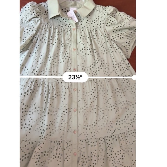 Happy Threads Comfy Eyelet Dress Green Cottage Midi Tiered Short Sleeve XL - NWT - Picture 7 of 12